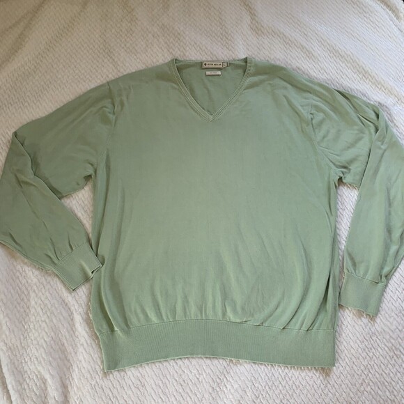Peter Millar 100% Cotton V Neck Sweater Large Mint Green - Picture 1 of 5